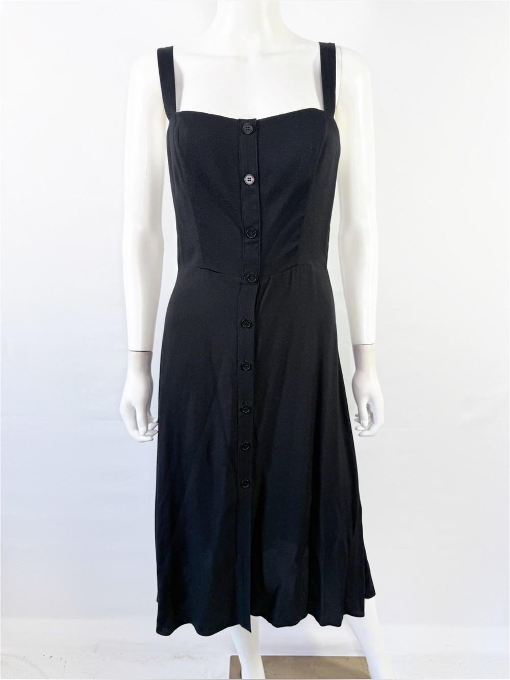Reformation Black Button Front Midi Dress Size 4 Preppy Sleeveless Sundress